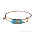 Bracelet jonc manchette prisme hexagonal turquoise plaqué or